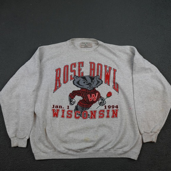 Vintage Wisconsin Badgers Sweatshirt Mens XL Gray Rose Bowl Galt Sand 90s - Picture 1 of 12